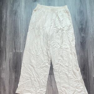 Wide Leg Cream Linen-Blend Pants